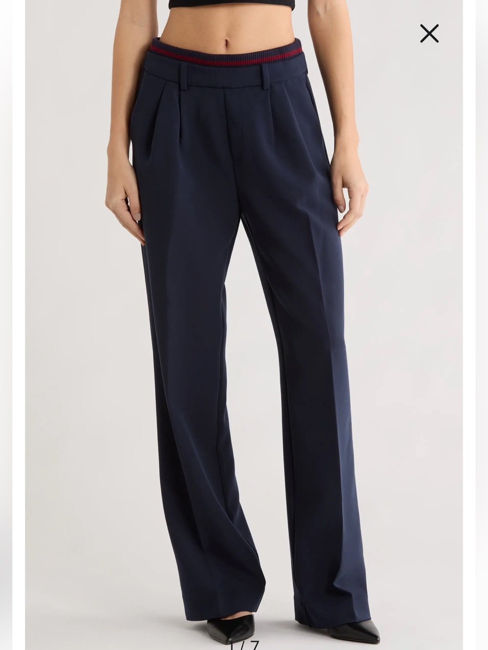 Favorite Daughter Navy Wide-Leg Pants with Red-Trim Waistband